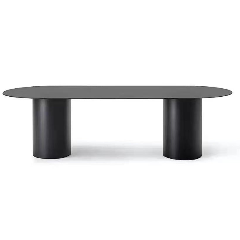 Contemporary Wood Top Oval Dinette Table Metal Base Dining Table for Living Room Clearhalo 'Dining Tables & Seating' 'Dining Tables' 'dining_table' 'furn' 'furn_dining_table' 'Furniture' 'furniture_dining_table' 'Kitchen & Dining Furniture' 'kitchen' 'kitchen_dining_table' 4876911