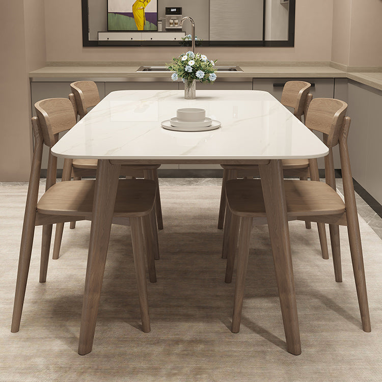 Medieval Modern Sintered Stone Top Dining Table Rectangle Table with Wooden 4 Legs White 55.1"L x 31.5"W x 29.5"H Without Chairs Clearhalo 'Dining Tables & Seating' 'Dining Tables' 'dining_table' 'furn' 'furn_dining_table' 'Furniture' 'furniture_dining_table' 'Kitchen & Dining Furniture' 'kitchen' 'kitchen_dining_table' 4876921