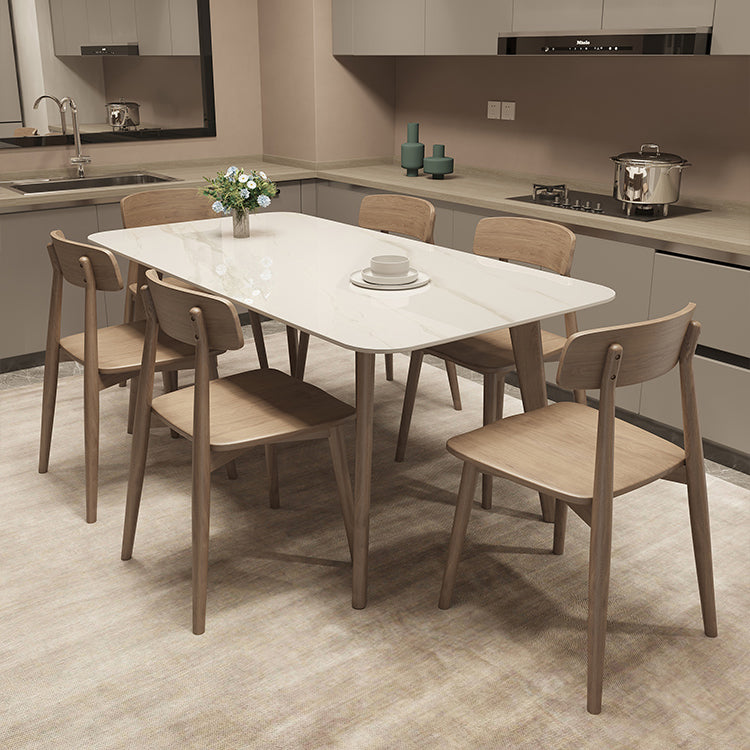 Medieval Modern Sintered Stone Top Dining Table Rectangle Table with Wooden 4 Legs White 59.1"L x 31.5"W x 29.5"H Without Chairs Clearhalo 'Dining Tables & Seating' 'Dining Tables' 'dining_table' 'furn' 'furn_dining_table' 'Furniture' 'furniture_dining_table' 'Kitchen & Dining Furniture' 'kitchen' 'kitchen_dining_table' 4876923