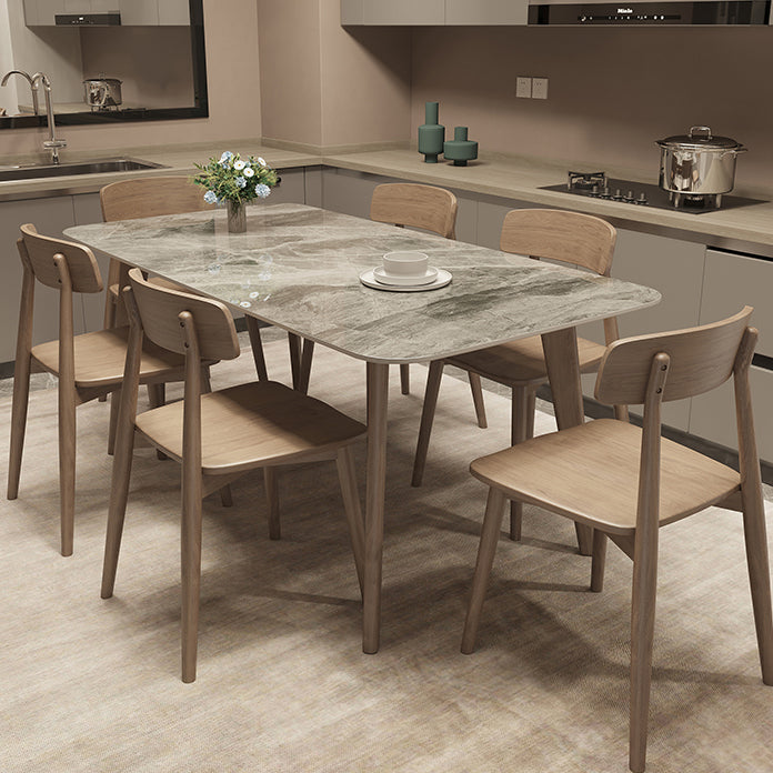 Medieval Modern Sintered Stone Top Dining Table Rectangle Table with Wooden 4 Legs Gray 59.1"L x 31.5"W x 29.5"H Without Chairs Clearhalo 'Dining Tables & Seating' 'Dining Tables' 'dining_table' 'furn' 'furn_dining_table' 'Furniture' 'furniture_dining_table' 'Kitchen & Dining Furniture' 'kitchen' 'kitchen_dining_table' 4876924