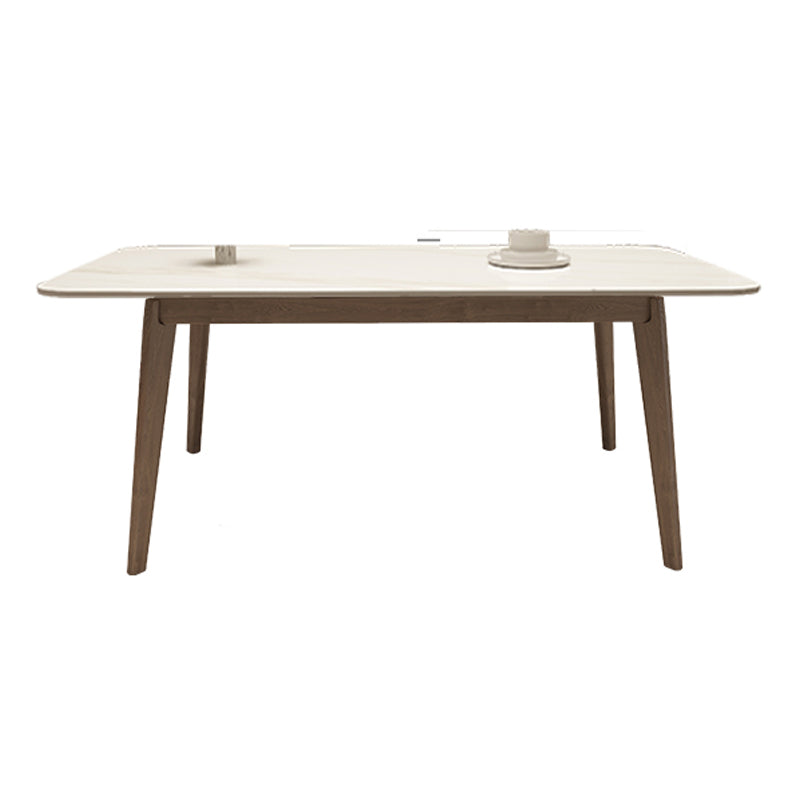 Medieval Modern Sintered Stone Top Dining Table Rectangle Table with Wooden 4 Legs White Without Chairs Clearhalo 'Dining Tables & Seating' 'Dining Tables' 'dining_table' 'furn' 'furn_dining_table' 'Furniture' 'furniture_dining_table' 'Kitchen & Dining Furniture' 'kitchen' 'kitchen_dining_table' 4876925