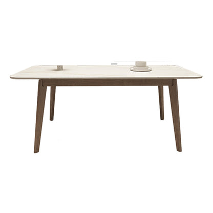 Medieval Modern Sintered Stone Top Dining Table Rectangle Table with Wooden 4 Legs White Without Chairs Clearhalo 'Dining Tables & Seating' 'Dining Tables' 'dining_table' 'furn' 'furn_dining_table' 'Furniture' 'furniture_dining_table' 'Kitchen & Dining Furniture' 'kitchen' 'kitchen_dining_table' 4876925