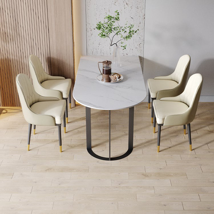 Simplicity Style Furniture Double Pedestal Stone Dining Site Table for Home Clearhalo 'Dining Tables & Seating' 'Dining Tables' 'dining_table' 'furn' 'furn_dining_table' 'Furniture' 'furniture_dining_table' 'Kitchen & Dining Furniture' 'kitchen' 'kitchen_dining_table' 4876943