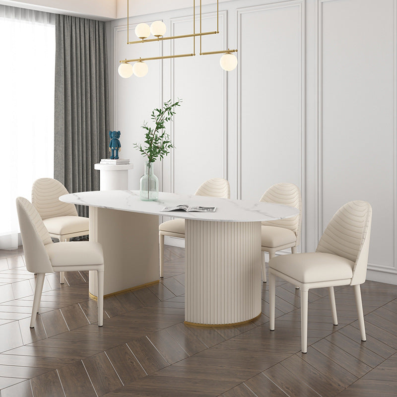 Oval Sintered Stone Dining Table Traditional Luxury Dining Table for Home Use White 70.9"L x 31.5"W x 29.5"H Without Chairs Clearhalo 'Dining Tables & Seating' 'Dining Tables' 'dining_table' 'furn' 'furn_dining_table' 'Furniture' 'furniture_dining_table' 'Kitchen & Dining Furniture' 'kitchen' 'kitchen_dining_table' 4876970