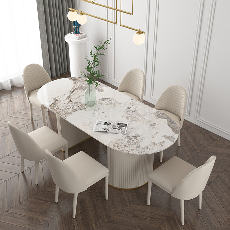 Oval Sintered Stone Dining Table Traditional Luxury Dining Table for Home Use Pandora Gold 70.9"L x 31.5"W x 29.5"H Without Chairs Clearhalo 'Dining Tables & Seating' 'Dining Tables' 'dining_table' 'furn' 'furn_dining_table' 'Furniture' 'furniture_dining_table' 'Kitchen & Dining Furniture' 'kitchen' 'kitchen_dining_table' 4876971