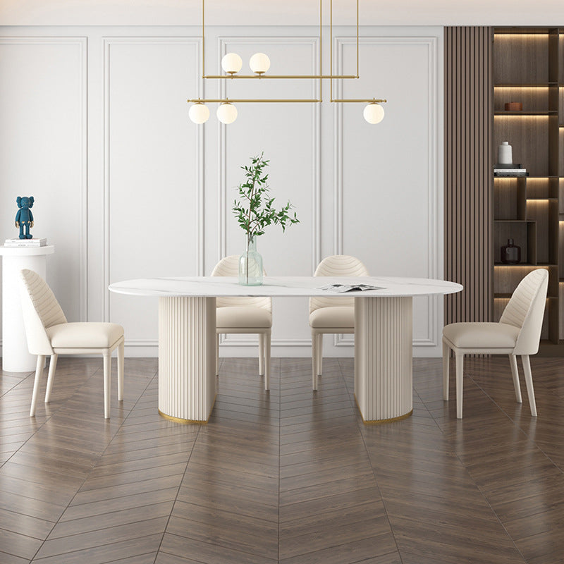 Oval Sintered Stone Dining Table Traditional Luxury Dining Table for Home Use White 63"L x 31.5"W x 29.5"H Without Chairs Clearhalo 'Dining Tables & Seating' 'Dining Tables' 'dining_table' 'furn' 'furn_dining_table' 'Furniture' 'furniture_dining_table' 'Kitchen & Dining Furniture' 'kitchen' 'kitchen_dining_table' 4876972