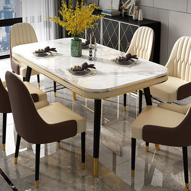 Rectangle Dining Table Traditional Luxury Dining Table with 4 Legs White 63"L x 35.4"W x 29.5"H Without Chairs Clearhalo 'Dining Tables & Seating' 'Dining Tables' 'dining_table' 'furn' 'furn_dining_table' 'Furniture' 'furniture_dining_table' 'Kitchen & Dining Furniture' 'kitchen' 'kitchen_dining_table' 4876985