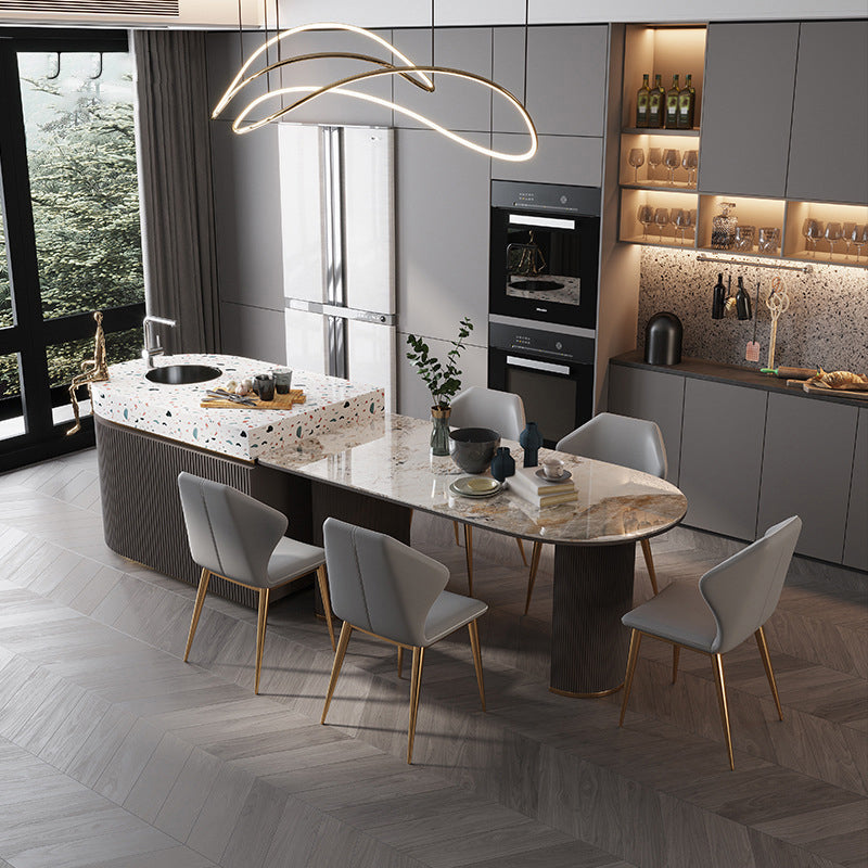 Stone Top Dining Table Contemporary Dining Table with Sled Base Black 55.1"L x 31.5"W x 29.5"H Without Chairs Clearhalo 'Dining Tables & Seating' 'Dining Tables' 'dining_table' 'furn' 'furn_dining_table' 'Furniture' 'furniture_dining_table' 'Kitchen & Dining Furniture' 'kitchen' 'kitchen_dining_table' 4877017