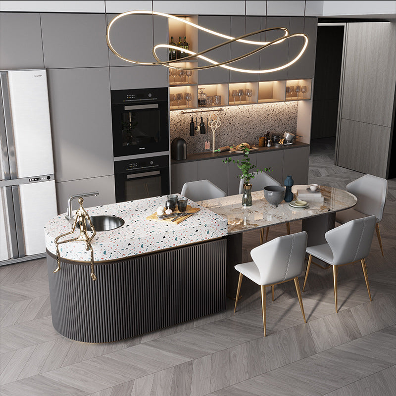 Stone Top Dining Table Contemporary Dining Table with Sled Base Black 39.4"L x 23.6"W x 29.5"H Without Chairs Clearhalo 'Dining Tables & Seating' 'Dining Tables' 'dining_table' 'furn' 'furn_dining_table' 'Furniture' 'furniture_dining_table' 'Kitchen & Dining Furniture' 'kitchen' 'kitchen_dining_table' 4877019