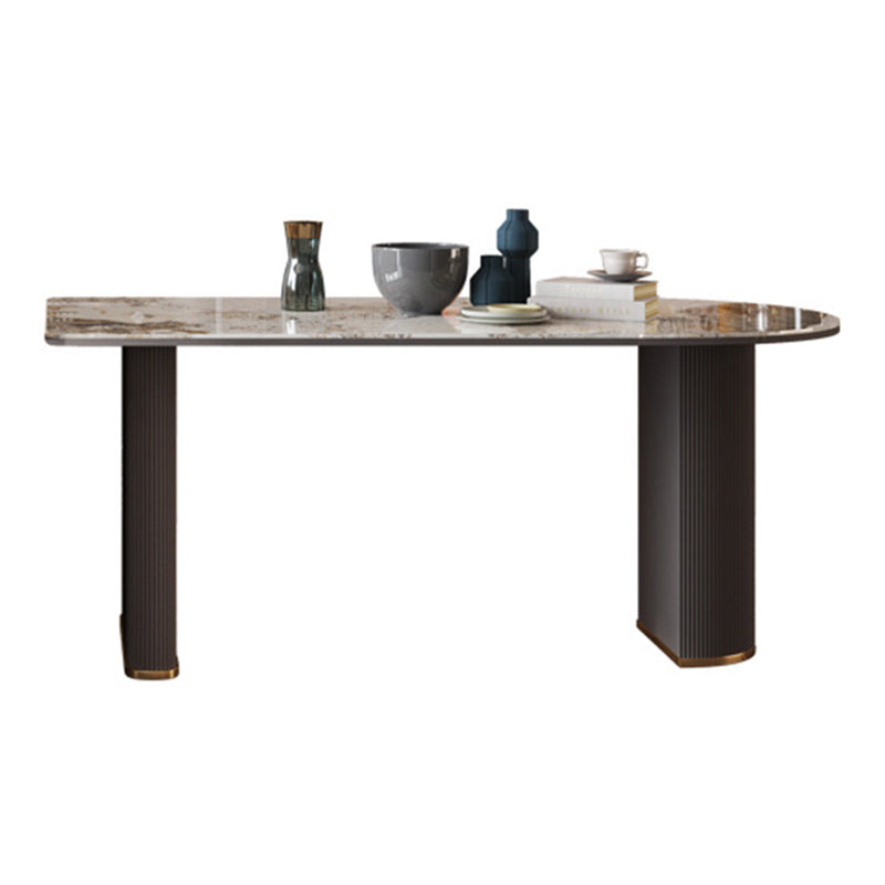Stone Top Dining Table Contemporary Dining Table with Sled Base Black 31.5"L x 23.6"W x 29.5"H Without Chairs Clearhalo 'Dining Tables & Seating' 'Dining Tables' 'dining_table' 'furn' 'furn_dining_table' 'Furniture' 'furniture_dining_table' 'Kitchen & Dining Furniture' 'kitchen' 'kitchen_dining_table' 4877021