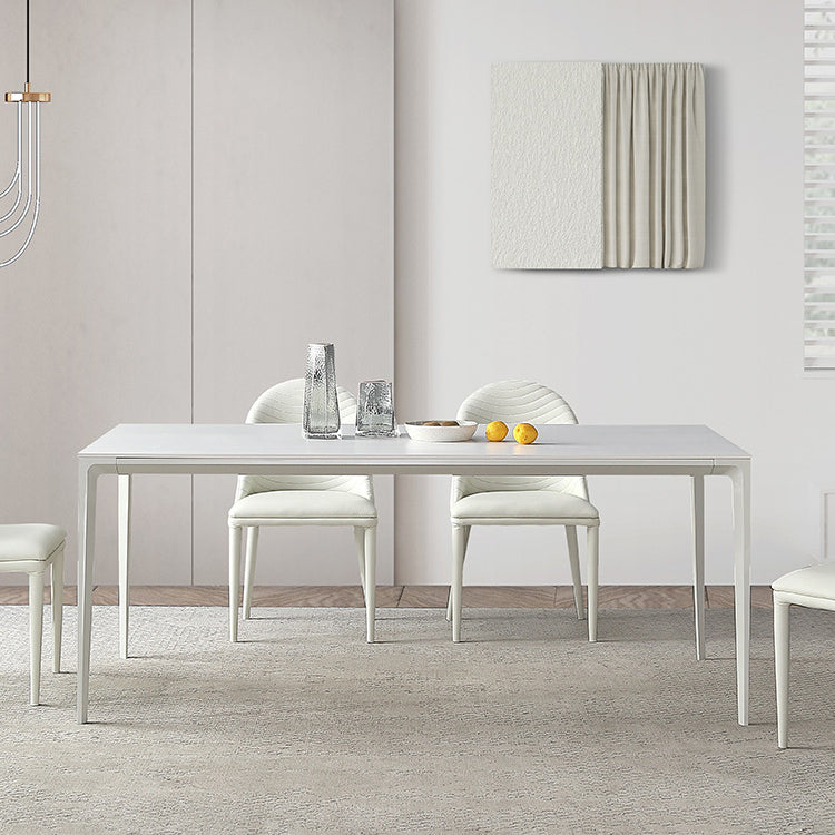 Metal Contemporary Rectangular Dining Table White Sintered Stone Top Table with Legs 70.9"L x 35.4"W x 29.5"H Clearhalo 'Dining Tables & Seating' 'Dining Tables' 'dining_table' 'Furniture' 'furniture_dining_table' 'Kitchen & Dining Furniture' 'kitchen' 'kitchen_dining_table' 4877048