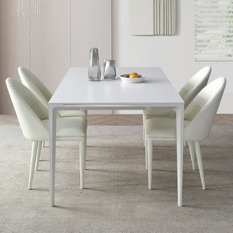 Metal Contemporary Rectangular Dining Table White Sintered Stone Top Table with Legs 63"L x 31.5"W x 29.5"H Clearhalo 'Dining Tables & Seating' 'Dining Tables' 'dining_table' 'Furniture' 'furniture_dining_table' 'Kitchen & Dining Furniture' 'kitchen' 'kitchen_dining_table' 4877049