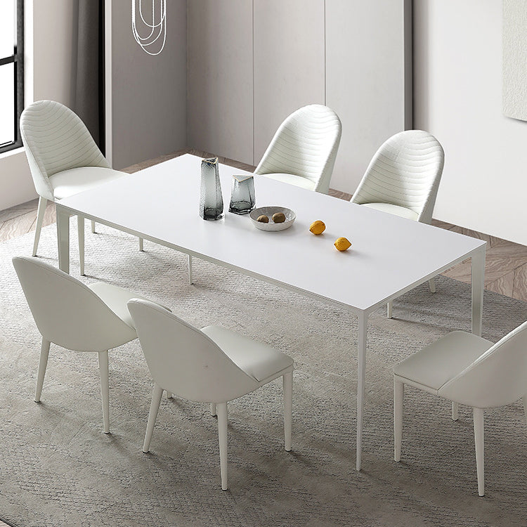 Metal Contemporary Rectangular Dining Table White Sintered Stone Top Table with Legs 78.7"L x 35.4"W x 29.5"H Clearhalo 'Dining Tables & Seating' 'Dining Tables' 'dining_table' 'Furniture' 'furniture_dining_table' 'Kitchen & Dining Furniture' 'kitchen' 'kitchen_dining_table' 4877050