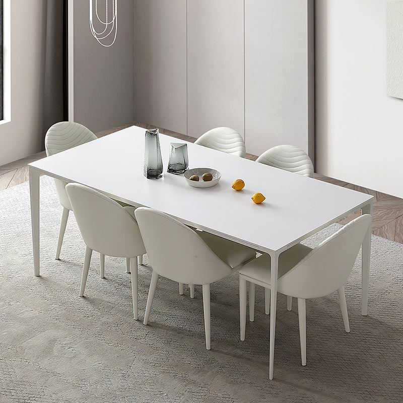 Metal Contemporary Rectangular Dining Table White Sintered Stone Top Table with Legs Clearhalo 'Dining Tables & Seating' 'Dining Tables' 'dining_table' 'Furniture' 'furniture_dining_table' 'Kitchen & Dining Furniture' 'kitchen' 'kitchen_dining_table' 4877053