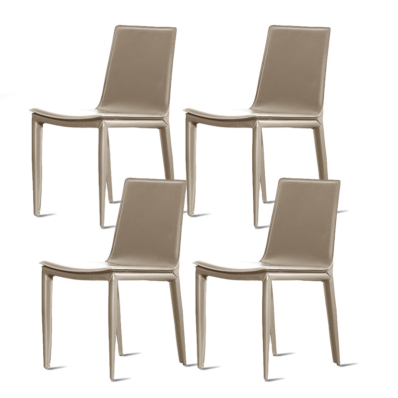 Modern Design Armless Solid Back Chair Leather Dining Chairs for Home Use Cream Gray 4 Piece Set Clearhalo 'Dining Chairs' 'Dining Tables & Seating' 'dining_chair' 'furn' 'furn_dining_chair' 'Furniture' 'furniture_dining_chair' 'Kitchen & Dining Furniture' 4877101