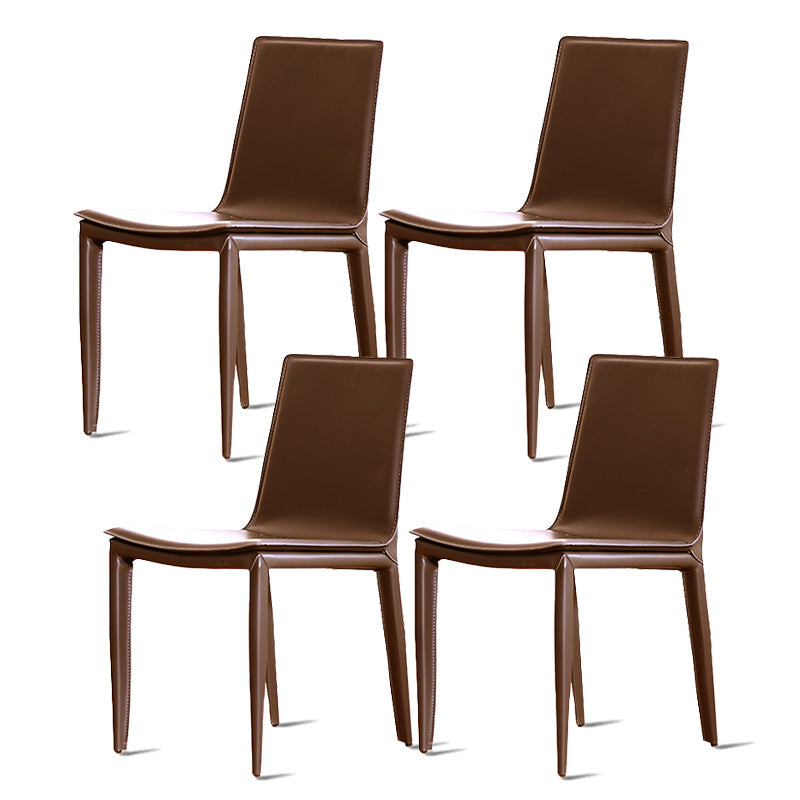 Modern Design Armless Solid Back Chair Leather Dining Chairs for Home Use Brown 4 Piece Set Clearhalo 'Dining Chairs' 'Dining Tables & Seating' 'dining_chair' 'furn' 'furn_dining_chair' 'Furniture' 'furniture_dining_chair' 'Kitchen & Dining Furniture' 4877108