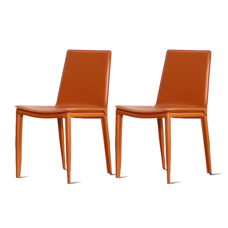 Modern Design Armless Solid Back Chair Leather Dining Chairs for Home Use Orange 2 Piece Set Clearhalo 'Dining Chairs' 'Dining Tables & Seating' 'dining_chair' 'furn' 'furn_dining_chair' 'Furniture' 'furniture_dining_chair' 'Kitchen & Dining Furniture' 4877111