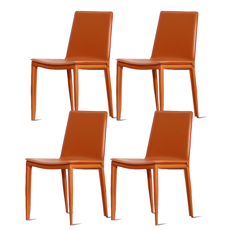 Modern Design Armless Solid Back Chair Leather Dining Chairs for Home Use Orange 4 Piece Set Clearhalo 'Dining Chairs' 'Dining Tables & Seating' 'dining_chair' 'furn' 'furn_dining_chair' 'Furniture' 'furniture_dining_chair' 'Kitchen & Dining Furniture' 4877114