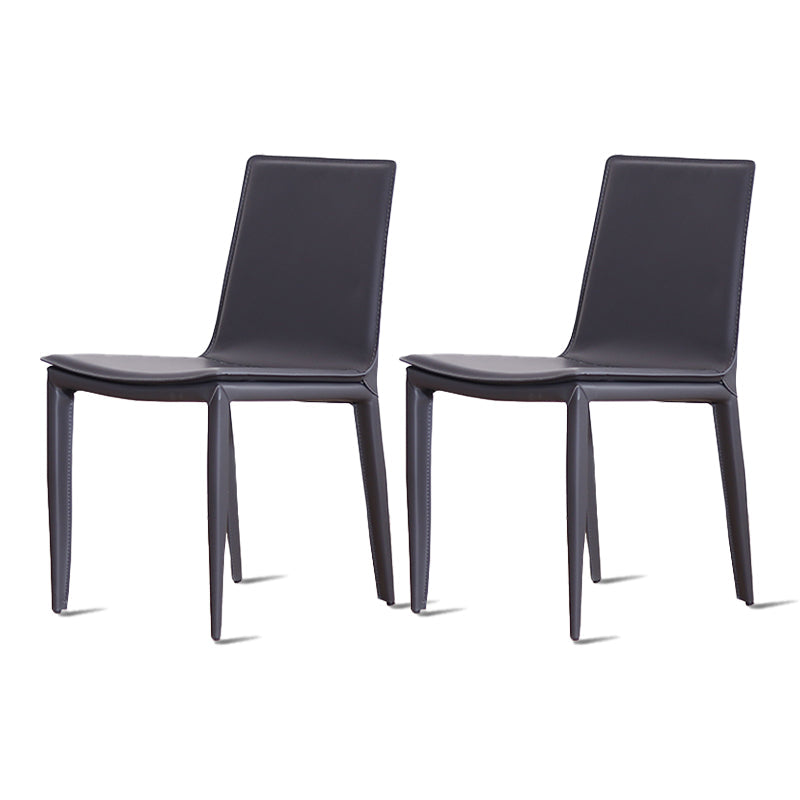 Modern Design Armless Solid Back Chair Leather Dining Chairs for Home Use Dark Gray 2 Piece Set Clearhalo 'Dining Chairs' 'Dining Tables & Seating' 'dining_chair' 'furn' 'furn_dining_chair' 'Furniture' 'furniture_dining_chair' 'Kitchen & Dining Furniture' 4877117