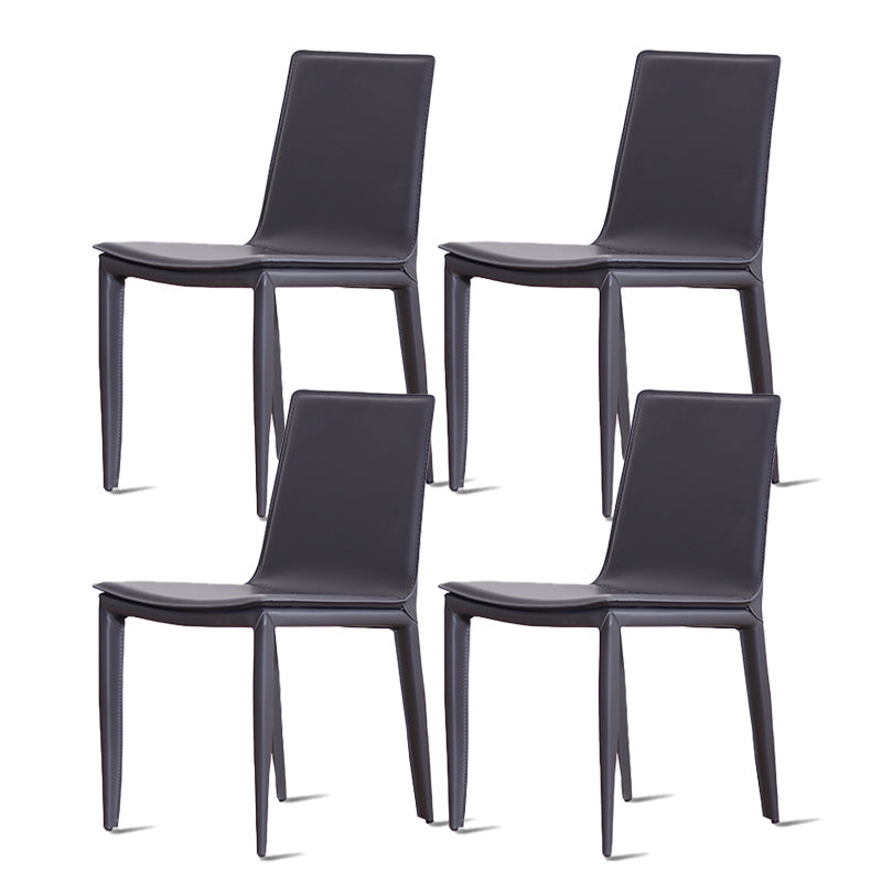 Modern Design Armless Solid Back Chair Leather Dining Chairs for Home Use Dark Gray 4 Piece Set Clearhalo 'Dining Chairs' 'Dining Tables & Seating' 'dining_chair' 'furn' 'furn_dining_chair' 'Furniture' 'furniture_dining_chair' 'Kitchen & Dining Furniture' 4877119