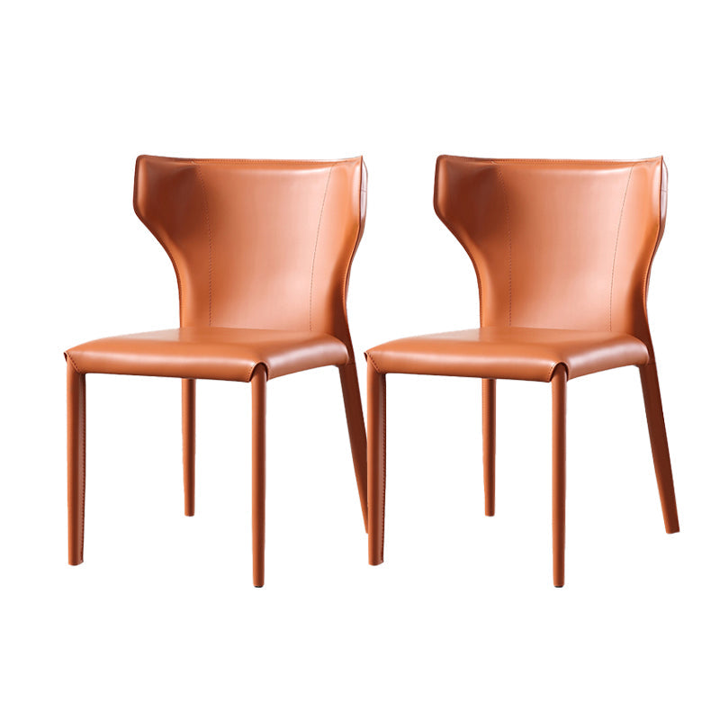 Contemporary Leather Dining Chair Wingback Side Armless Chair for Home Use Orange 2 Piece Set Clearhalo 'Dining Chairs' 'Dining Tables & Seating' 'dining_chair' 'furn' 'furn_dining_chair' 'Furniture' 'furniture_dining_chair' 'Kitchen & Dining Furniture' 4877123