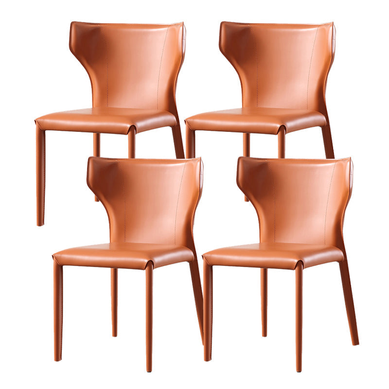 Contemporary Leather Dining Chair Wingback Side Armless Chair for Home Use Orange 4 Piece Set Clearhalo 'Dining Chairs' 'Dining Tables & Seating' 'dining_chair' 'furn' 'furn_dining_chair' 'Furniture' 'furniture_dining_chair' 'Kitchen & Dining Furniture' 4877125