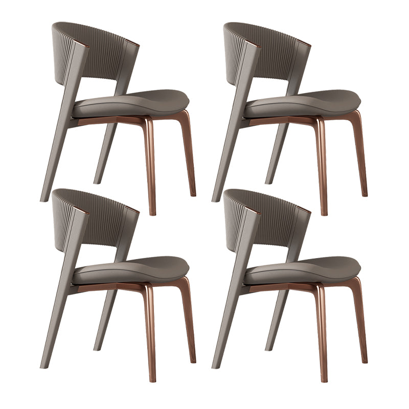 Contemporary Style Open Back Chair Dining Armless Metal Chairs for Kitchen Light Coffee 4 Piece Set Pink Clearhalo 'Dining Chairs' 'Dining Tables & Seating' 'dining_chair' 'furn' 'furn_dining_chair' 'Furniture' 'furniture_dining_chair' 'Kitchen & Dining Furniture' 4877201