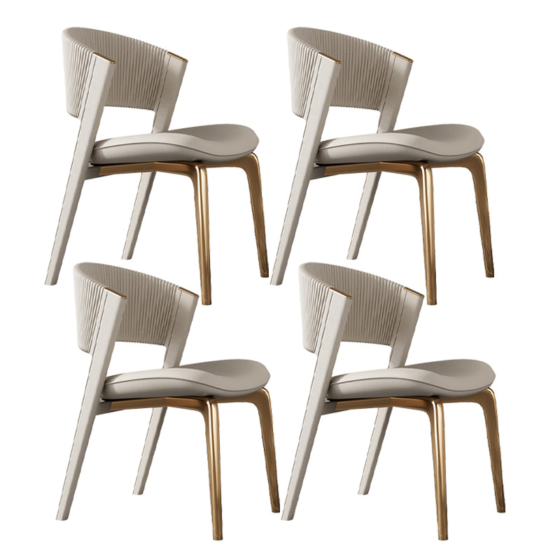 Contemporary Style Open Back Chair Dining Armless Metal Chairs for Kitchen Off-White 4 Piece Set Brass Gold Clearhalo 'Dining Chairs' 'Dining Tables & Seating' 'dining_chair' 'furn' 'furn_dining_chair' 'Furniture' 'furniture_dining_chair' 'Kitchen & Dining Furniture' 4877212