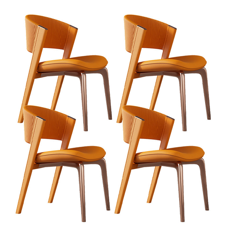 Contemporary Style Open Back Chair Dining Armless Metal Chairs for Kitchen Orange 4 Piece Set Pink Clearhalo 'Dining Chairs' 'Dining Tables & Seating' 'dining_chair' 'furn' 'furn_dining_chair' 'Furniture' 'furniture_dining_chair' 'Kitchen & Dining Furniture' 4877227