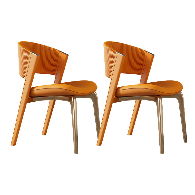 Contemporary Style Open Back Chair Dining Armless Metal Chairs for Kitchen Orange 2 Piece Set Brass Gold Clearhalo 'Dining Chairs' 'Dining Tables & Seating' 'dining_chair' 'furn' 'furn_dining_chair' 'Furniture' 'furniture_dining_chair' 'Kitchen & Dining Furniture' 4877229