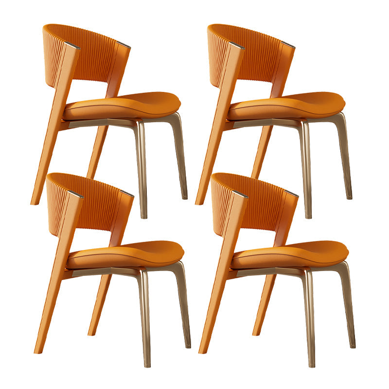 Contemporary Style Open Back Chair Dining Armless Metal Chairs for Kitchen Orange 4 Piece Set Brass Gold Clearhalo 'Dining Chairs' 'Dining Tables & Seating' 'dining_chair' 'furn' 'furn_dining_chair' 'Furniture' 'furniture_dining_chair' 'Kitchen & Dining Furniture' 4877230