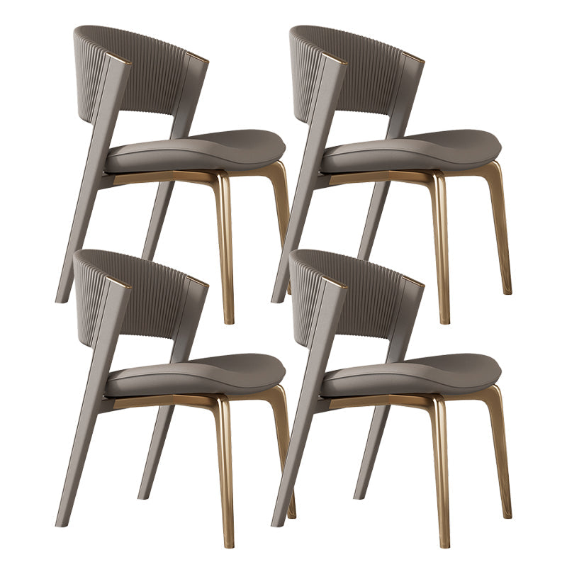 Contemporary Style Open Back Chair Dining Armless Metal Chairs for Kitchen Light Coffee 4 Piece Set Brass Gold Clearhalo 'Dining Chairs' 'Dining Tables & Seating' 'dining_chair' 'furn' 'furn_dining_chair' 'Furniture' 'furniture_dining_chair' 'Kitchen & Dining Furniture' 4877239