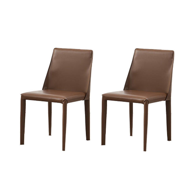 Contemporary Leather Dining Chair Armless Side Chair for Home Use Light Brown 2 Piece Set Clearhalo 'Dining Chairs' 'Dining Tables & Seating' 'dining_chair' 'furn' 'furn_dining_chair' 'Furniture' 'furniture_dining_chair' 'Kitchen & Dining Furniture' 4877242