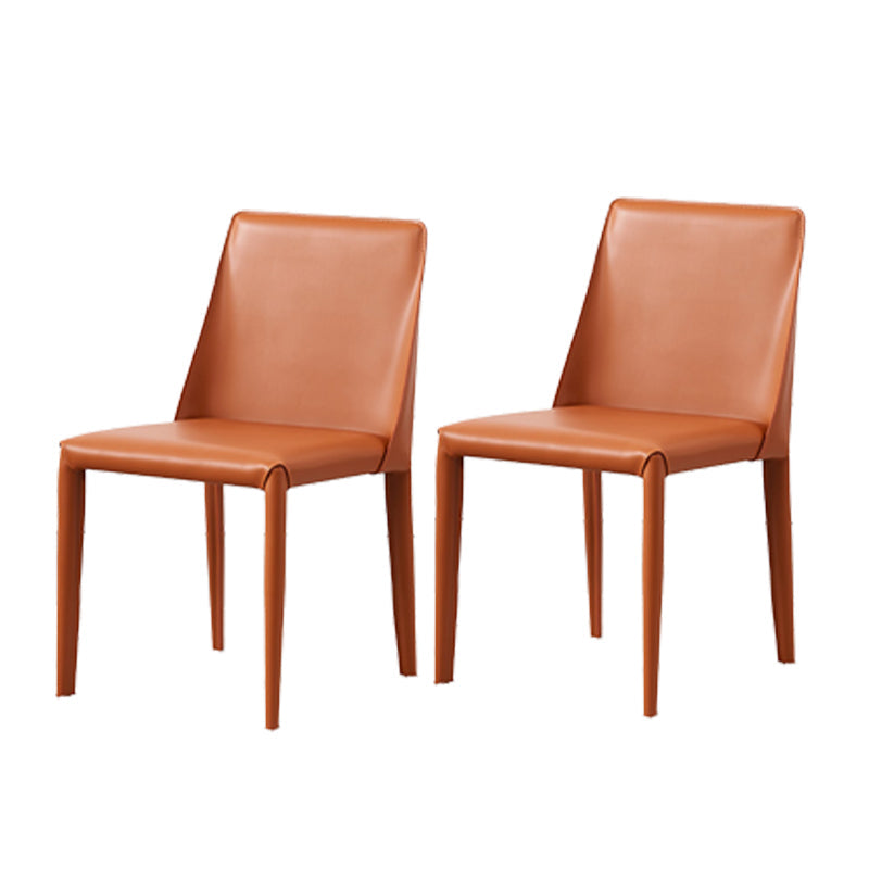 Contemporary Leather Dining Chair Armless Side Chair for Home Use Orange 2 Piece Set Clearhalo 'Dining Chairs' 'Dining Tables & Seating' 'dining_chair' 'furn' 'furn_dining_chair' 'Furniture' 'furniture_dining_chair' 'Kitchen & Dining Furniture' 4877243