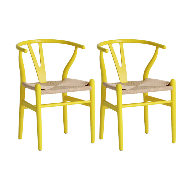 Contemporary Style Chair Dining Armless Wooden Chairs for Kitchen Lemon Yellow 2 Piece Set Clearhalo 'Dining Chairs' 'Dining Tables & Seating' 'dining_chair' 'furn' 'furn_dining_chair' 'Furniture' 'furniture_dining_chair' 'Kitchen & Dining Furniture' 4877264