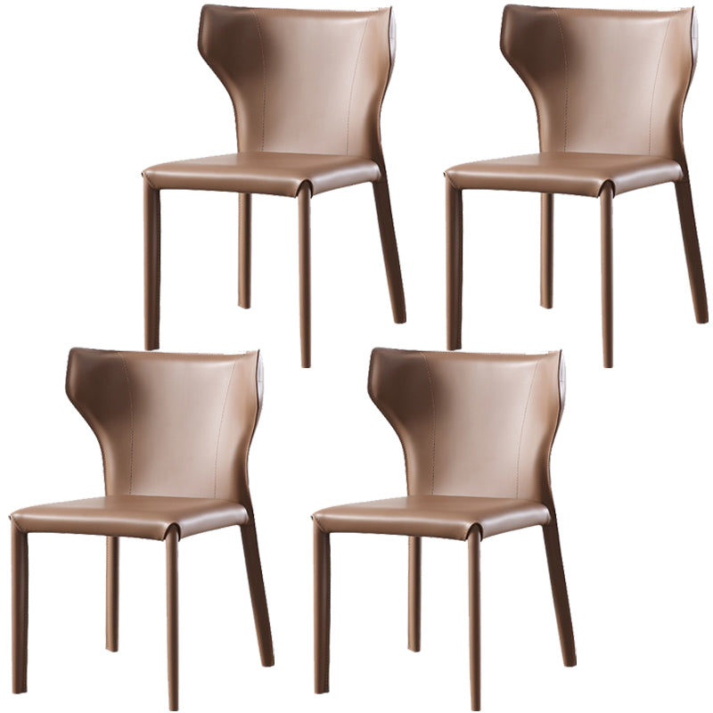 Contemporary Leather Dining Chair Armless Wingback Side Chair Brown 4 Piece Set Clearhalo 'Dining Chairs' 'Dining Tables & Seating' 'dining_chair' 'furn' 'furn_dining_chair' 'Furniture' 'furniture_dining_chair' 'Kitchen & Dining Furniture' 4877389