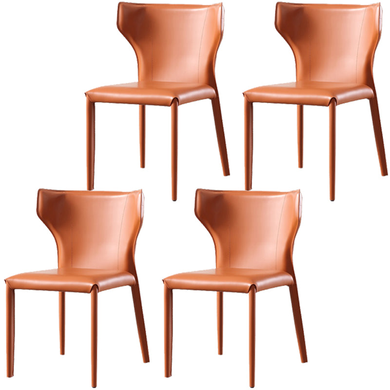 Contemporary Leather Dining Chair Armless Wingback Side Chair Orange 4 Piece Set Clearhalo 'Dining Chairs' 'Dining Tables & Seating' 'dining_chair' 'furn' 'furn_dining_chair' 'Furniture' 'furniture_dining_chair' 'Kitchen & Dining Furniture' 4877394
