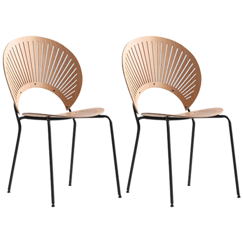 Industrial Style Metal Chair Dining Armless Open Back Chairs for Kitchen Natural Wood Black 2 Piece Set Clearhalo 'Dining Chairs' 'Dining Tables & Seating' 'dining_chair' 'furn' 'furn_dining_chair' 'Furniture' 'furniture_dining_chair' 'Kitchen & Dining Furniture' 4877488