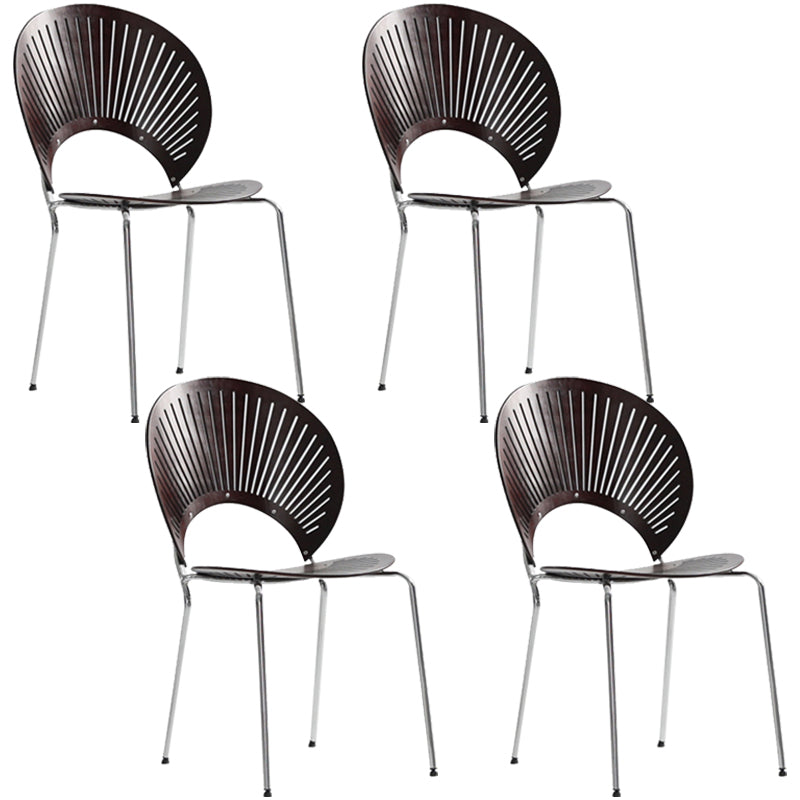 Industrial Style Metal Chair Dining Armless Open Back Chairs for Kitchen Walnut-Grey 4 Piece Set Clearhalo 'Dining Chairs' 'Dining Tables & Seating' 'dining_chair' 'furn' 'furn_dining_chair' 'Furniture' 'furniture_dining_chair' 'Kitchen & Dining Furniture' 4877489