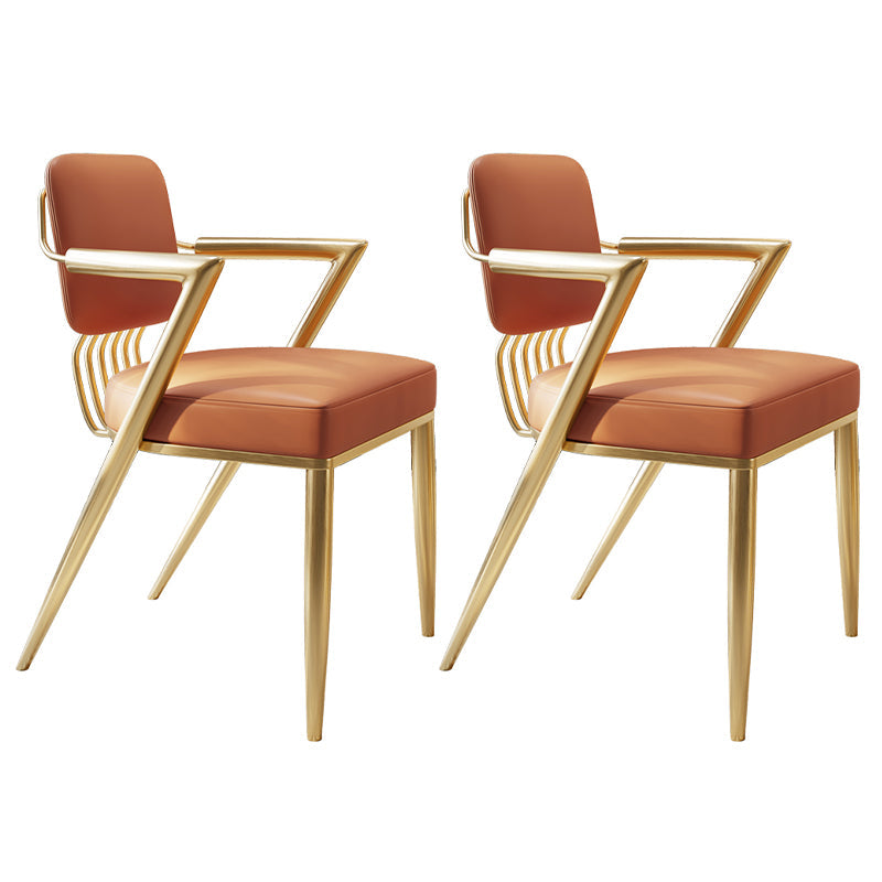 Scandinavian Style Arm Open Back Side Chairs Faux Leather Dining Chairs Orange 2 Piece Set Clearhalo 'Dining Chairs' 'Dining Tables & Seating' 'dining_chair' 'furn' 'furn_dining_chair' 'Furniture' 'furniture_dining_chair' 'Kitchen & Dining Furniture' 4877548