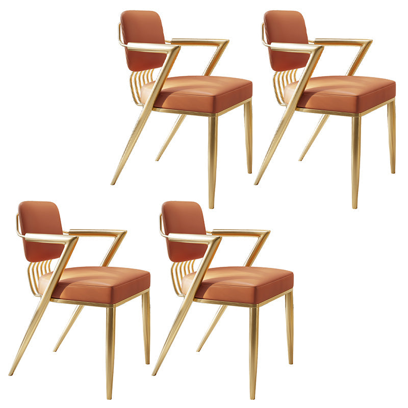 Scandinavian Style Arm Open Back Side Chairs Faux Leather Dining Chairs Orange 4 Piece Set Clearhalo 'Dining Chairs' 'Dining Tables & Seating' 'dining_chair' 'furn' 'furn_dining_chair' 'Furniture' 'furniture_dining_chair' 'Kitchen & Dining Furniture' 4877550