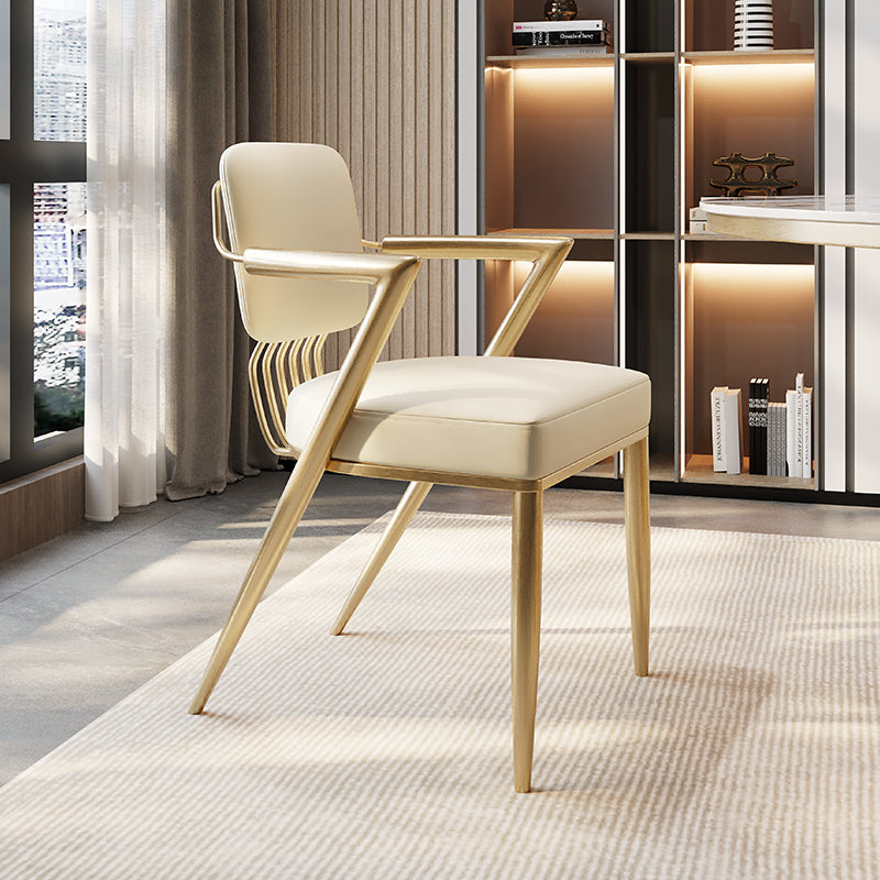 Scandinavian Style Arm Open Back Side Chairs Faux Leather Dining Chairs Off-White 1 Piece Clearhalo 'Dining Chairs' 'Dining Tables & Seating' 'dining_chair' 'furn' 'furn_dining_chair' 'Furniture' 'furniture_dining_chair' 'Kitchen & Dining Furniture' 4877551