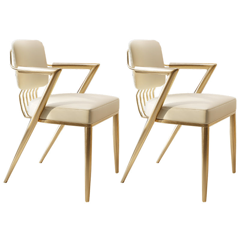 Scandinavian Style Arm Open Back Side Chairs Faux Leather Dining Chairs Off-White 2 Piece Set Clearhalo 'Dining Chairs' 'Dining Tables & Seating' 'dining_chair' 'furn' 'furn_dining_chair' 'Furniture' 'furniture_dining_chair' 'Kitchen & Dining Furniture' 4877552