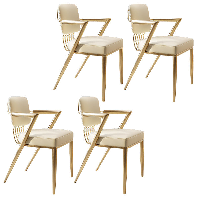 Scandinavian Style Arm Open Back Side Chairs Faux Leather Dining Chairs Off-White 4 Piece Set Clearhalo 'Dining Chairs' 'Dining Tables & Seating' 'dining_chair' 'furn' 'furn_dining_chair' 'Furniture' 'furniture_dining_chair' 'Kitchen & Dining Furniture' 4877554