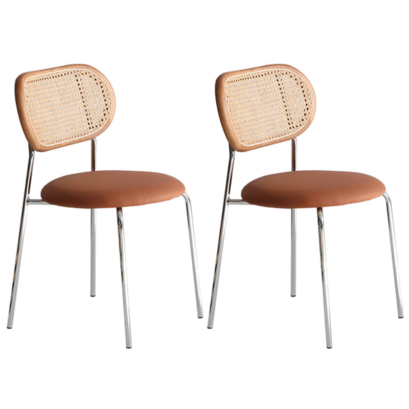 Modern Style Metal Chair Dining Armless Open Back Chairs for Kitchen Brown 2 Piece Set Clearhalo 'Dining Chairs' 'Dining Tables & Seating' 'dining_chair' 'furn' 'furn_dining_chair' 'Furniture' 'furniture_dining_chair' 'Kitchen & Dining Furniture' 4877582