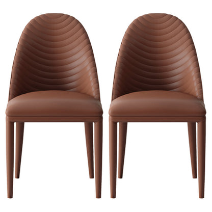 Contemporary Leather Dining Side Chair Armless Solid Back Chair Brown 2 Piece Set Clearhalo 'Dining Chairs' 'Dining Tables & Seating' 'dining_chair' 'furn' 'furn_dining_chair' 'Furniture' 'furniture_dining_chair' 'Kitchen & Dining Furniture' 4877630