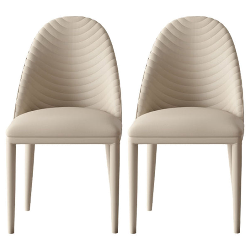 Contemporary Leather Dining Side Chair Armless Solid Back Chair Off-White 2 Piece Set Clearhalo 'Dining Chairs' 'Dining Tables & Seating' 'dining_chair' 'furn' 'furn_dining_chair' 'Furniture' 'furniture_dining_chair' 'Kitchen & Dining Furniture' 4877636
