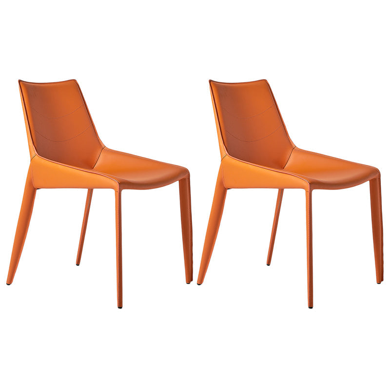 Contemporary Style Metal Chairs Dining Armless Chairs for Kitchen Orange 2 Piece Set Clearhalo 'Dining Chairs' 'Dining Tables & Seating' 'dining_chair' 'furn' 'furn_dining_chair' 'Furniture' 'furniture_dining_chair' 'Kitchen & Dining Furniture' 4877659