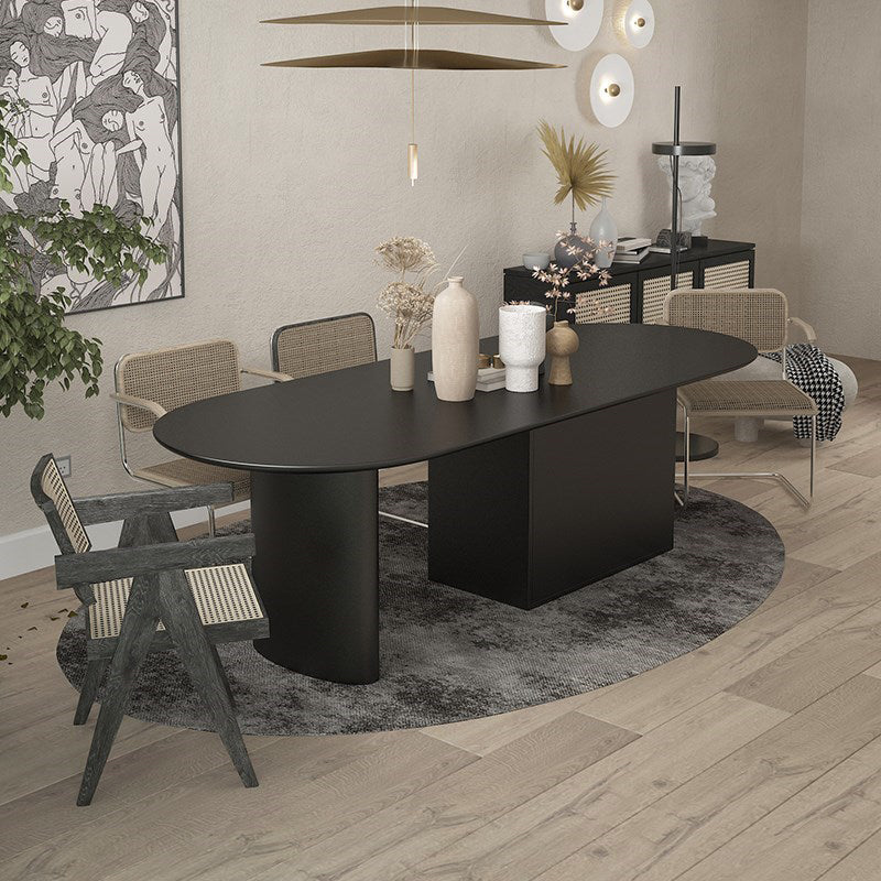 Minimalism Wood Oval Dining Table Wood Base Dining Table with Cabinet Black 55.1"L x 31.5"W x 29.5"H Without Chairs Clearhalo 'Dining Tables & Seating' 'Dining Tables' 'dining_table' 'furn' 'furn_dining_table' 'Furniture' 'furniture_dining_table' 'Kitchen & Dining Furniture' 'kitchen' 'kitchen_dining_table' 4877706