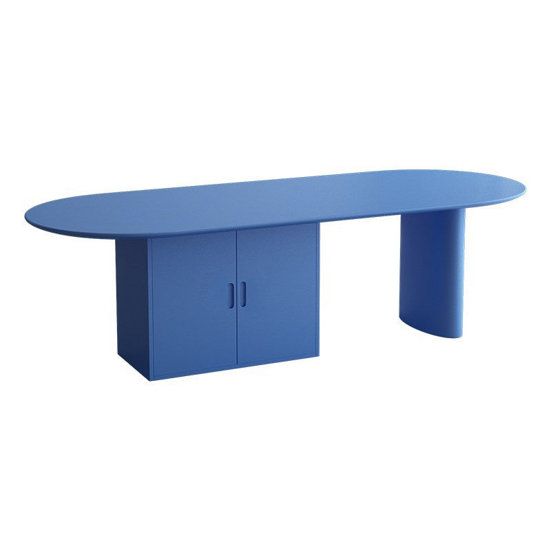 Minimalism Wood Oval Dining Table Wood Base Dining Table with Cabinet Blue Without Chairs Clearhalo 'Dining Tables & Seating' 'Dining Tables' 'dining_table' 'furn' 'furn_dining_table' 'Furniture' 'furniture_dining_table' 'Kitchen & Dining Furniture' 'kitchen' 'kitchen_dining_table' 4877707